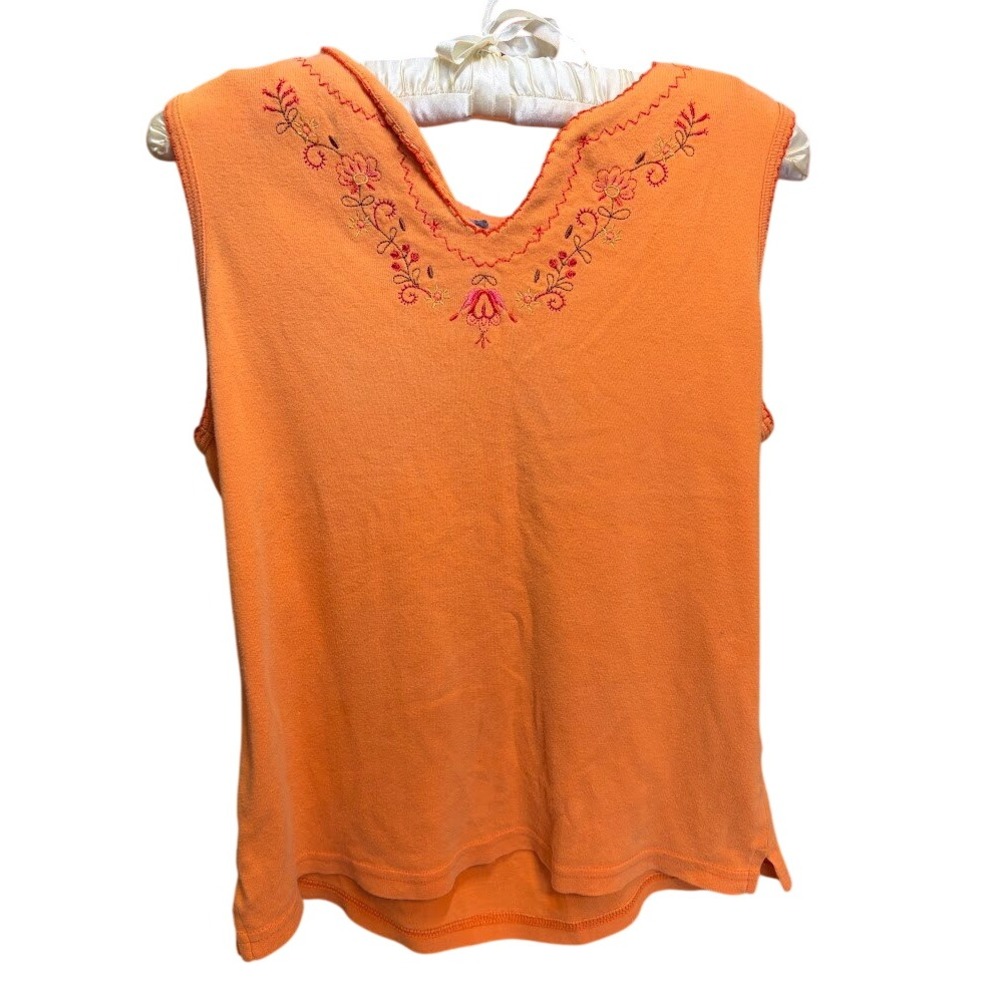 Unbranded Orange Floral Embroidered V-Neck Sleeveless Knit Top Womens Large